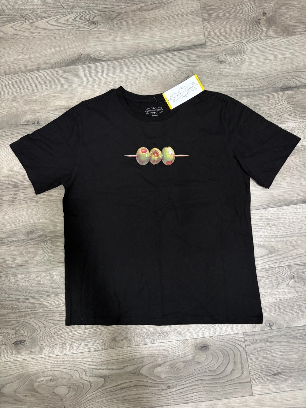 State of Mind Black Crewneck Tee with Olive Graphic